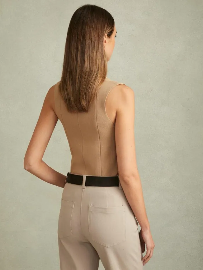 REISS Tops Women Knitted Sleeveless VNeck Vest Nude