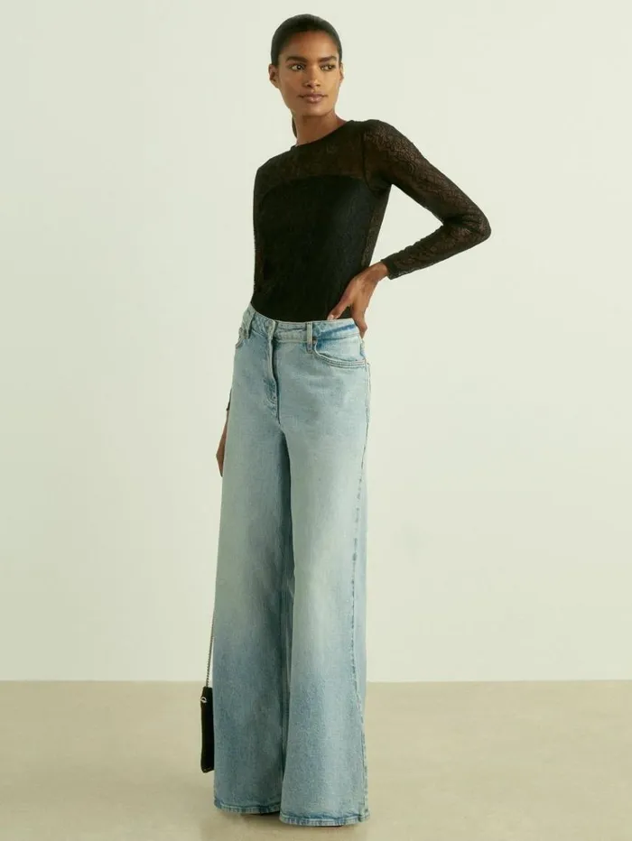 REISS Tops Women Lace DoubleLayer Bodysuit Black