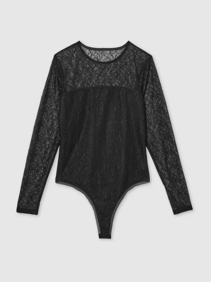 REISS Tops Women Lace DoubleLayer Bodysuit Black