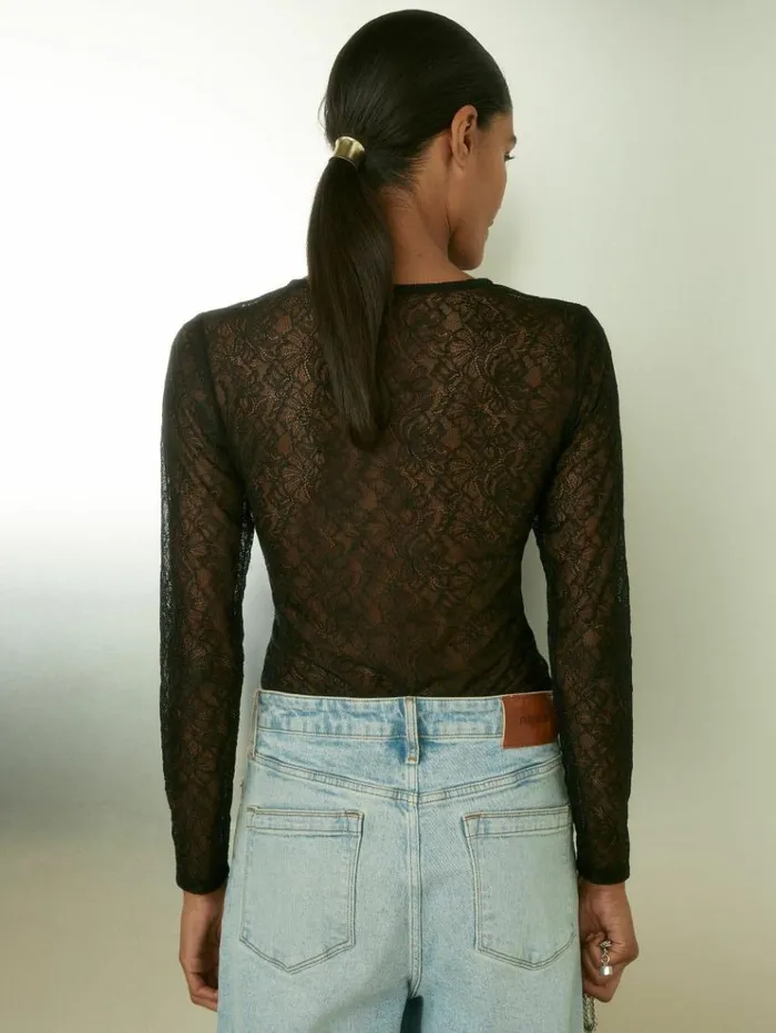 REISS Tops Women Lace DoubleLayer Bodysuit Black