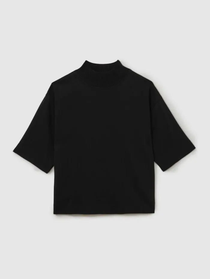 REISS Tops Women Oversized Rib Neck TShirt Black