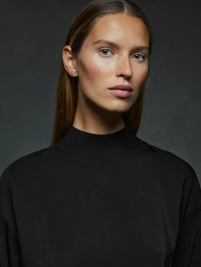 REISS Tops Women Oversized Rib Neck TShirt Black