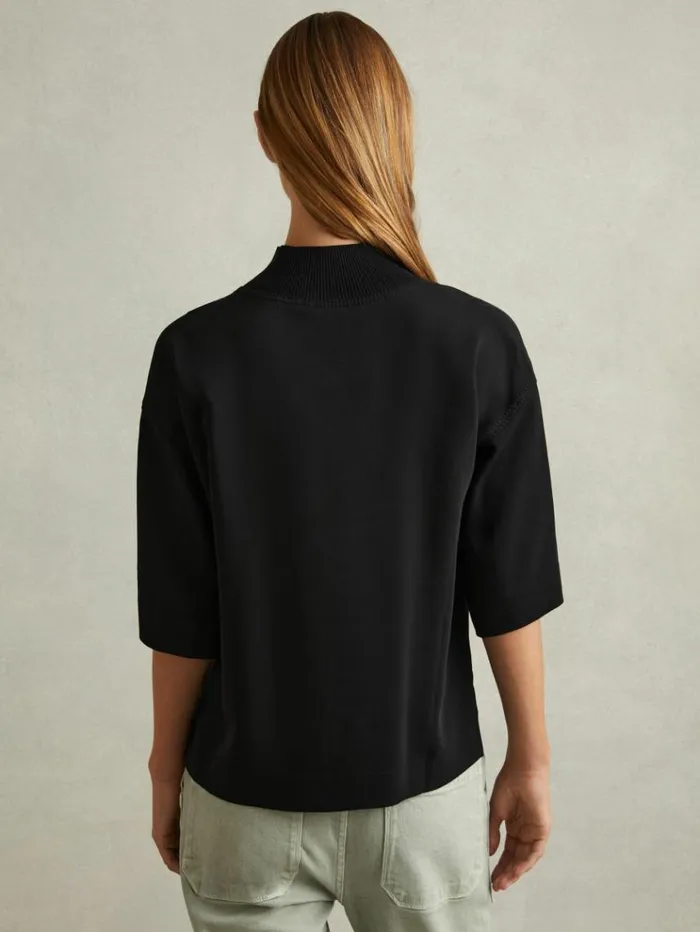 REISS Tops Women Oversized Rib Neck TShirt Black