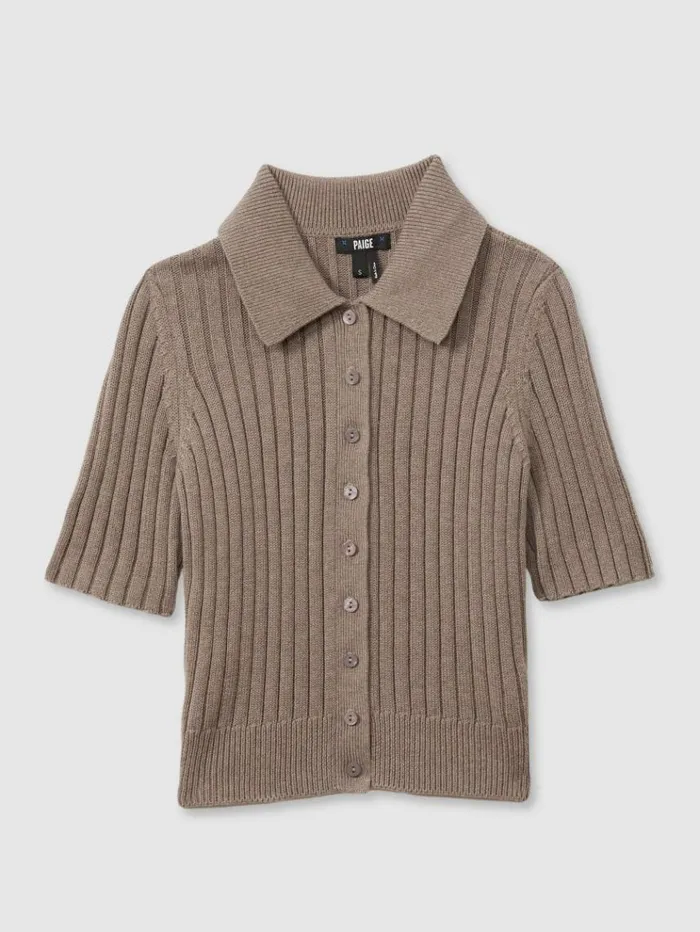REISS Tops Women Paige Light Brown Ribbed ButtonThrough Top Light Brown