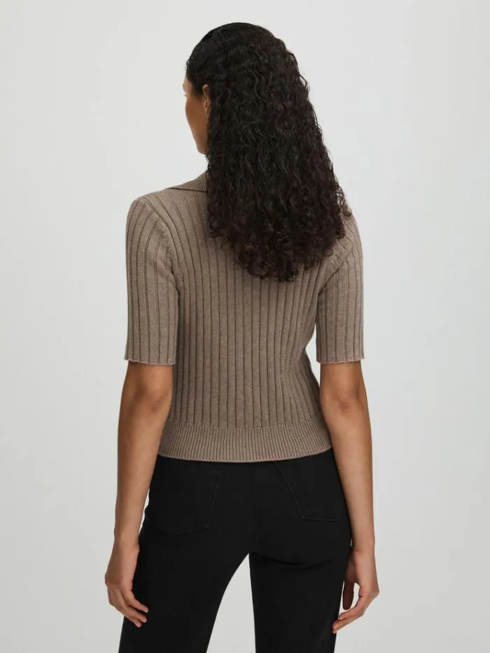 REISS Tops Women Paige Light Brown Ribbed ButtonThrough Top Light Brown