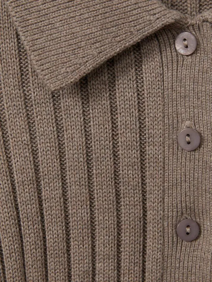 REISS Tops Women Paige Light Brown Ribbed ButtonThrough Top Light Brown
