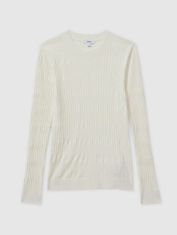 REISS Tops Women Ribbed Crew Neck Top Ivory