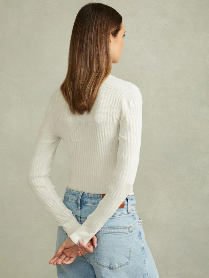 REISS Tops Women Ribbed Crew Neck Top Ivory