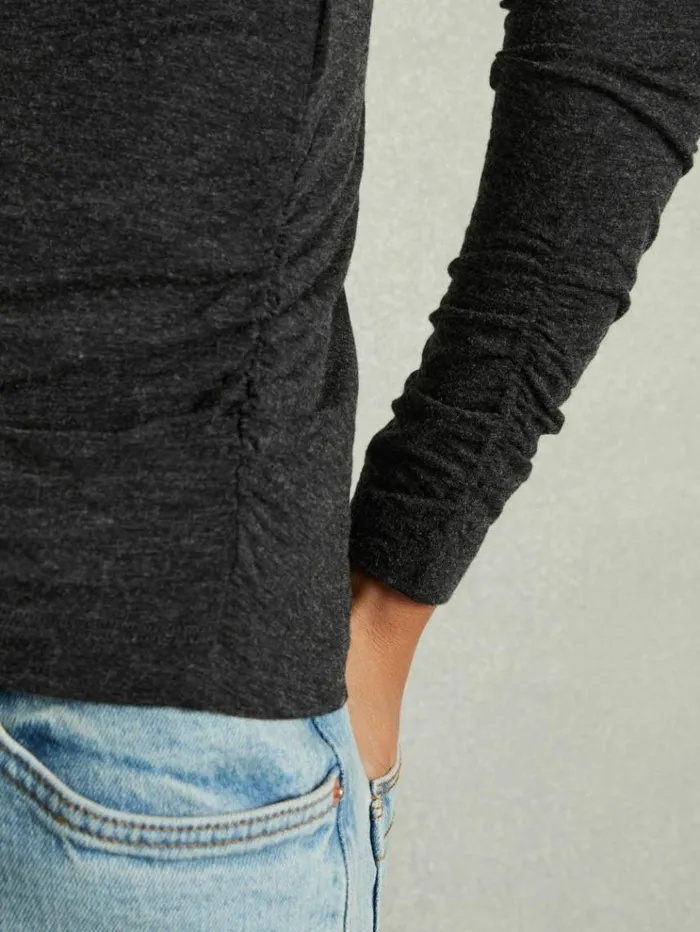 REISS Tops Women Ruched Jersey Top With Wool Black