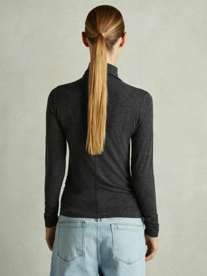 REISS Tops Women Ruched Jersey Top With Wool Black