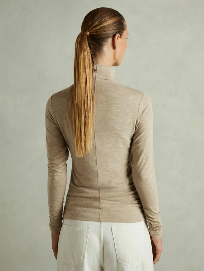 REISS Tops Women Ruched Jersey Top With Wool Neutral
