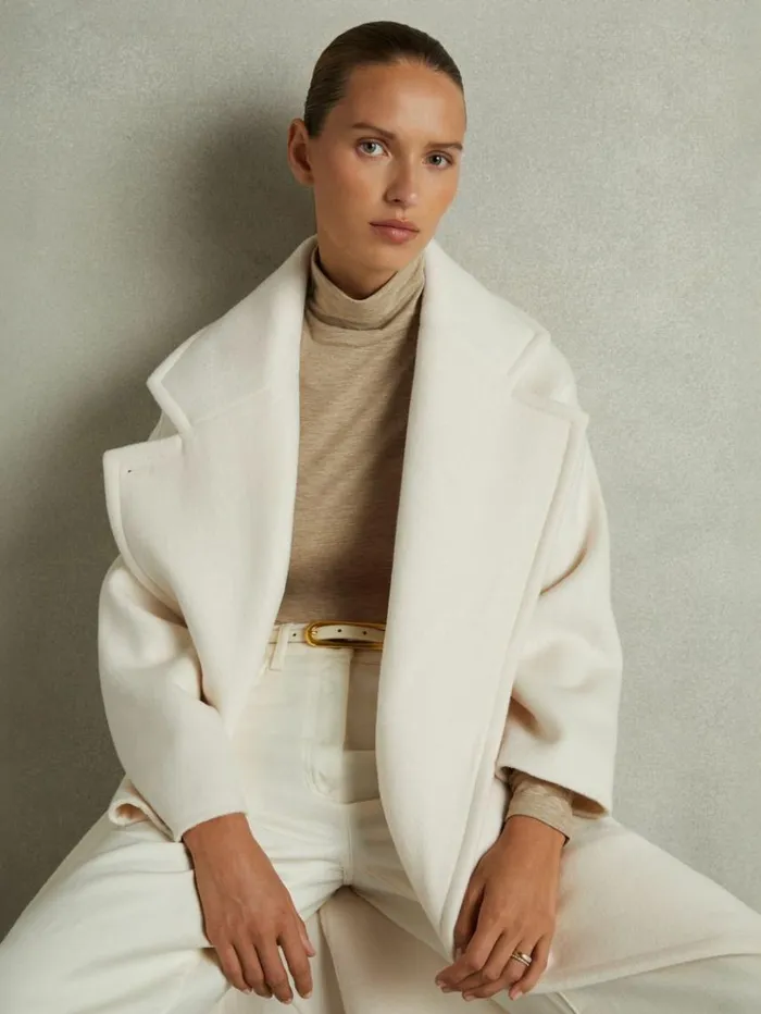 REISS Tops Women Ruched Jersey Top With Wool Neutral