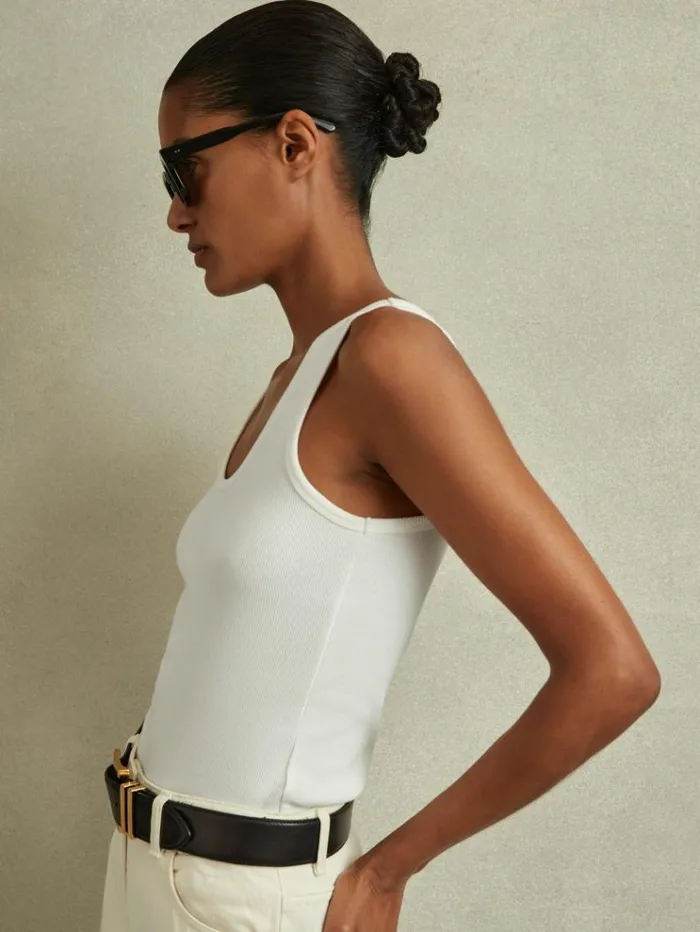 REISS Tops Women Scoop Neck Jersey Vest Top White