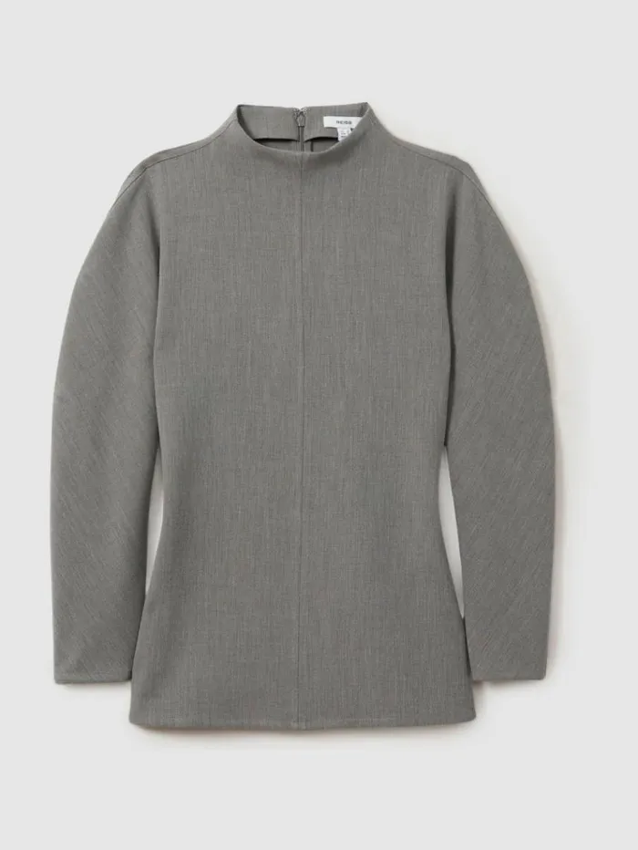 REISS Tops Women Sculpted High Neck Top Grey