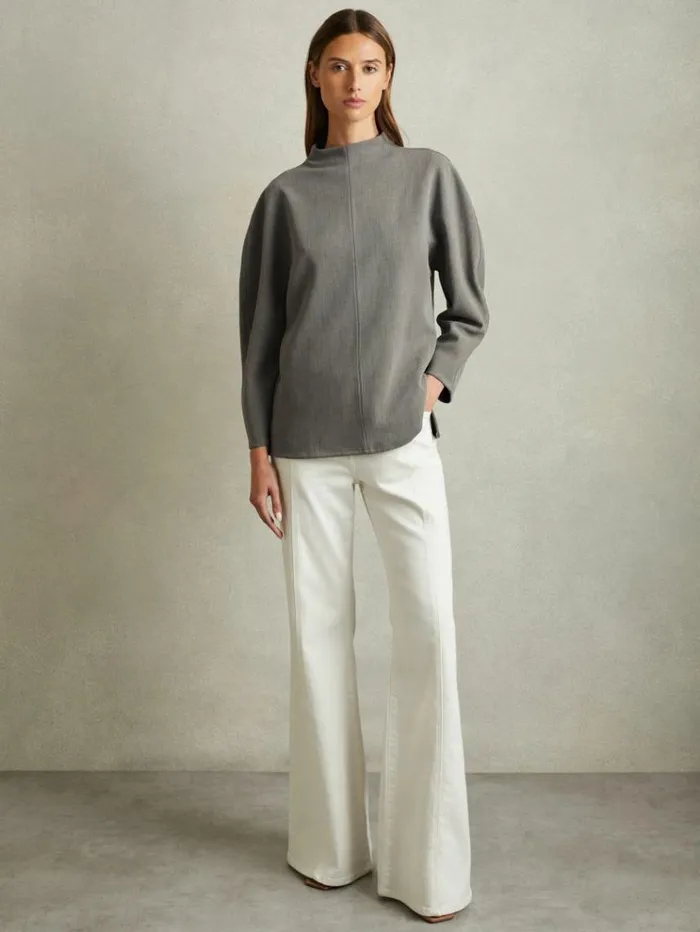 REISS Tops Women Sculpted High Neck Top Grey