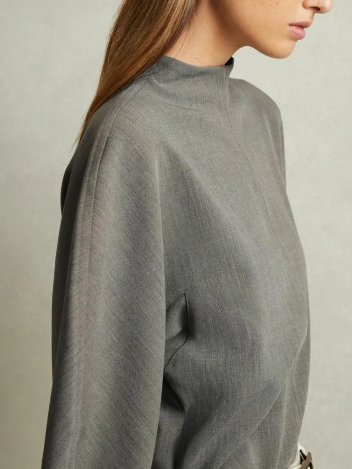 REISS Tops Women Sculpted High Neck Top Grey