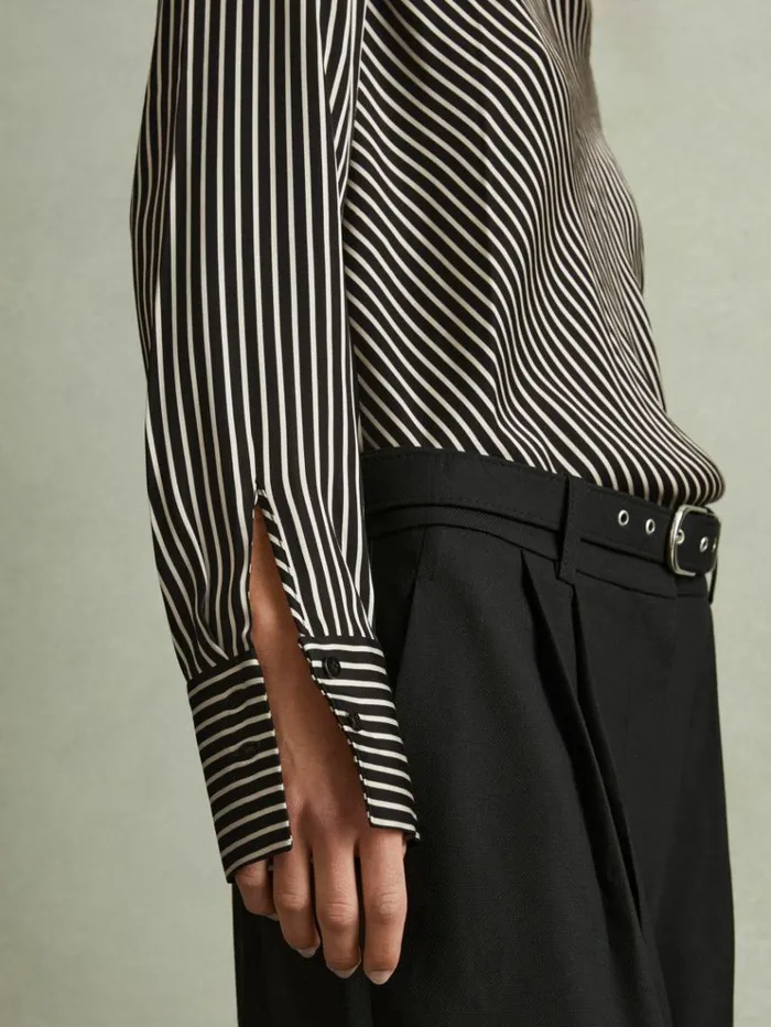 REISS Tops Women Striped Cowl Neck Top Black