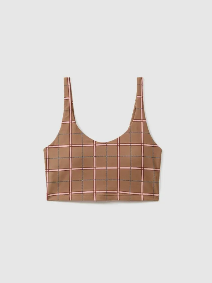 REISS Tops Women The Upside Check Sports Bra Brown Check