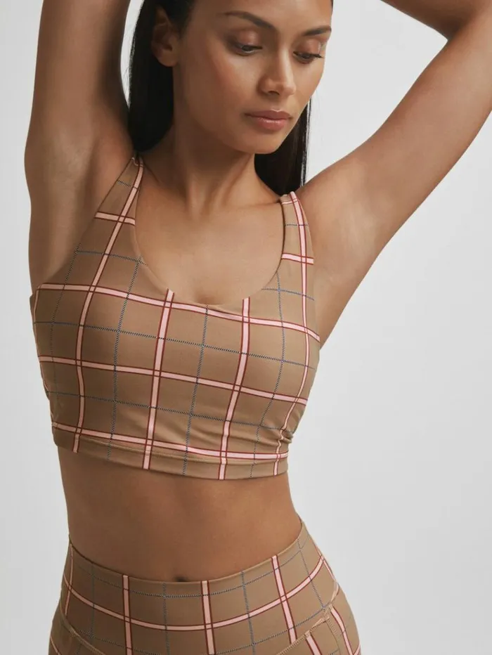 REISS Tops Women The Upside Check Sports Bra Brown Check