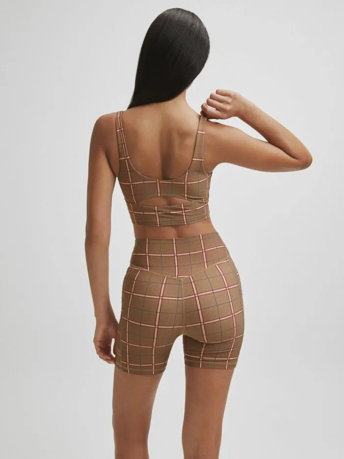 REISS Tops Women The Upside Check Sports Bra Brown Check