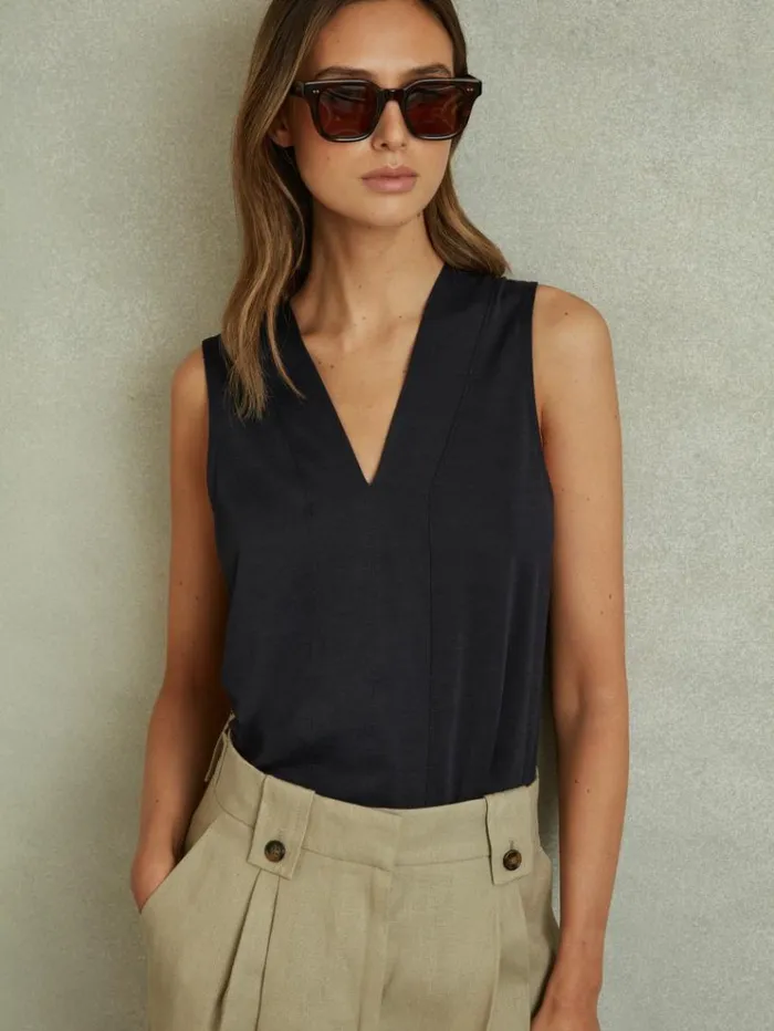REISS Tops Women VNeck Shell Top Navy