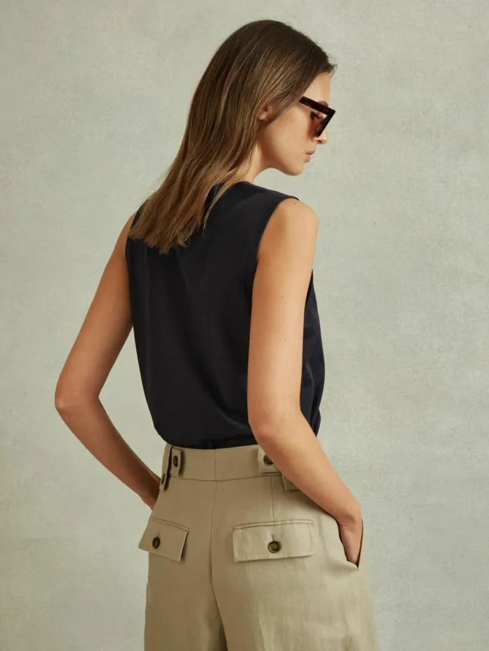 REISS Tops Women VNeck Shell Top Navy