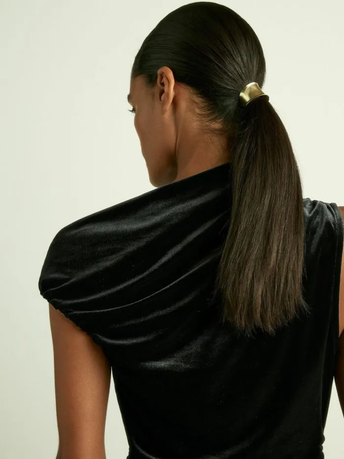 REISS Tops Women Velvet Drape OffShoulder Top Black