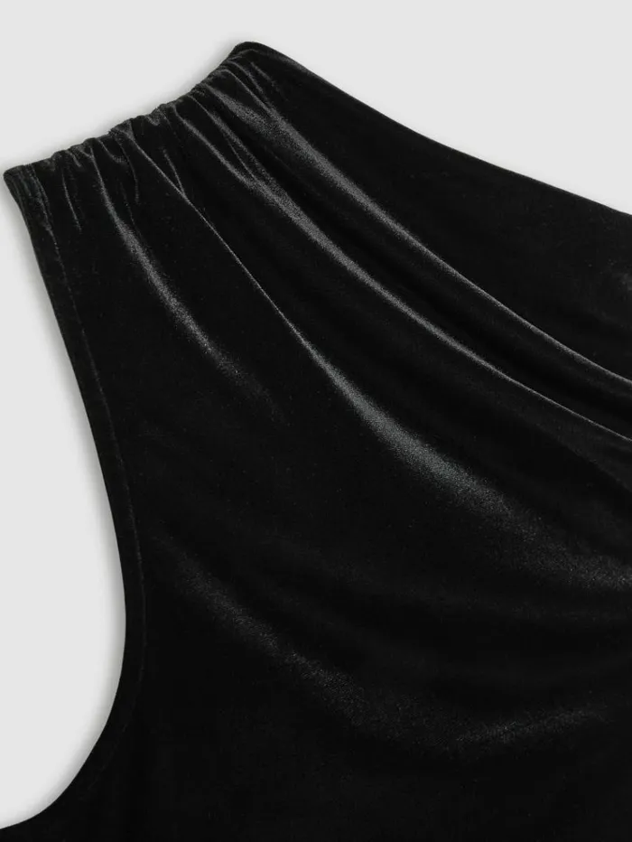 REISS Tops Women Velvet Drape OffShoulder Top Black