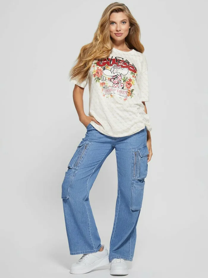 Rhinestone Mouse Graphic Tee Tan Quattro Print Tops GUESS Women