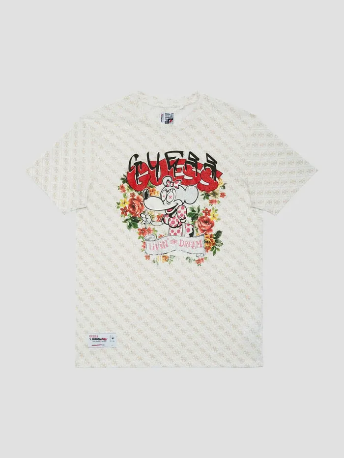 Rhinestone Mouse Graphic Tee Tan Quattro Print Tops GUESS Women