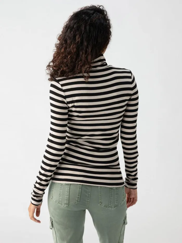 Sanctuary Clothing Sweaters and Cardis Women Essential Turtleneck Top Toasted Almond Black Mini Stripe Sanctuary Clothing Sweaters and Cardis Women Essential Turtleneck Top Toasted Almond Black Mini Stripe
