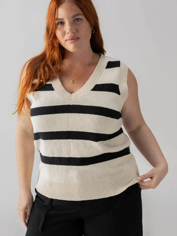 Sanctuary Clothing Sweaters and Cardis Women Sweater Shell Tank Eco Natural Black Stripe Inclusive Collection Sanctuary Clothing Sweaters and Cardis Women Sweater Shell Tank Eco Natural Black Stripe Inclusive Collection