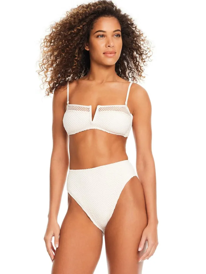 Sanctuary Clothing Swim Tops Women Sea Crochet VWire Bandeau Bikini Top White Sand