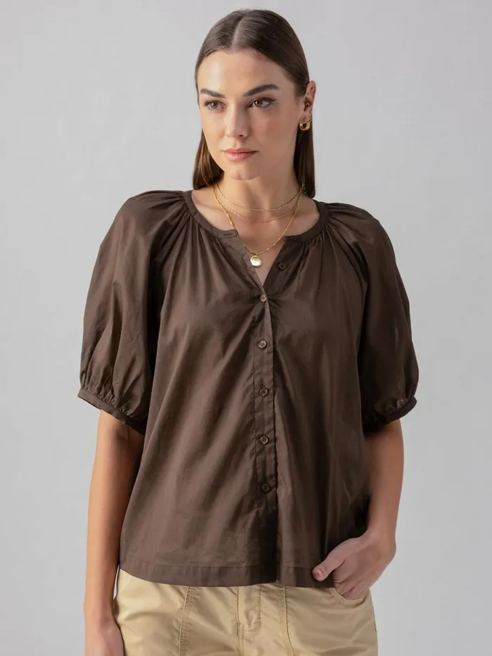 Sanctuary Clothing Tees and Tops Women Bubble Sleeve Boho Blouse Mud Bath