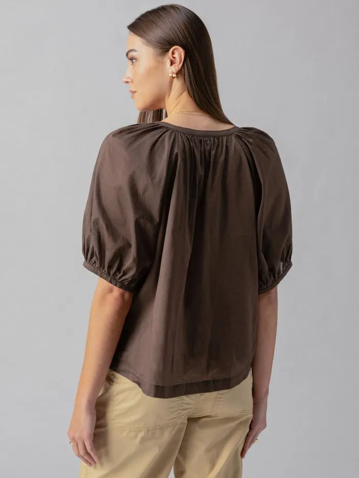 Sanctuary Clothing Tees and Tops Women Bubble Sleeve Boho Blouse Mud Bath