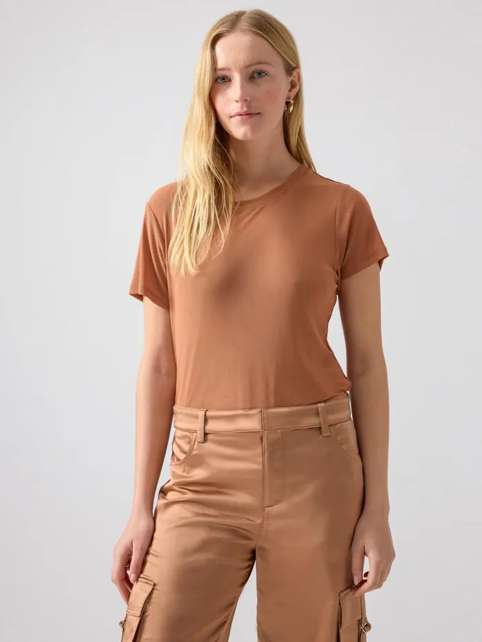 Sanctuary Clothing Tees and Tops Women Perfect Mesh Tee Mocha Mousse