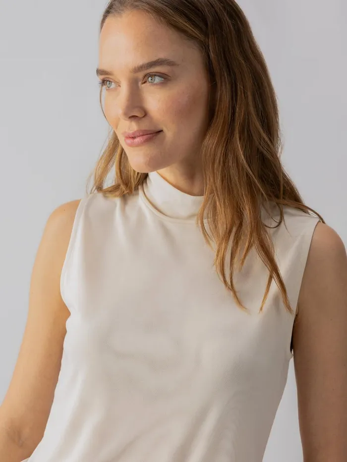 Sanctuary Clothing Tees and Tops Women Shirred Neck Mesh Tank Birch