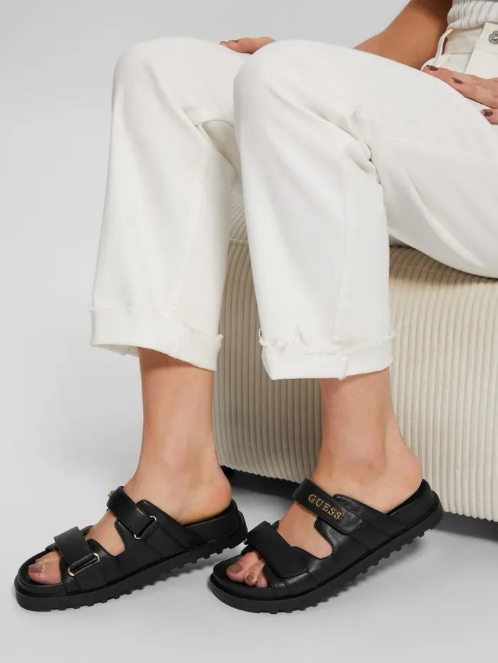 Sandals GUESS Women Fabulon TwoStrap Slides Black 001 Sandals GUESS Women Fabulon TwoStrap Slides Black 001