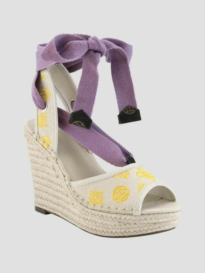 Sandals Halona Tie Espadrille Wedges Light Natural 8211 GUESS Women