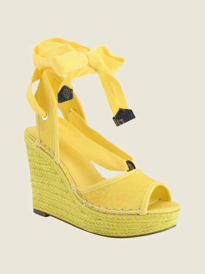 Sandals Halona Tie Espadrille Wedges Yellow GUESS Women