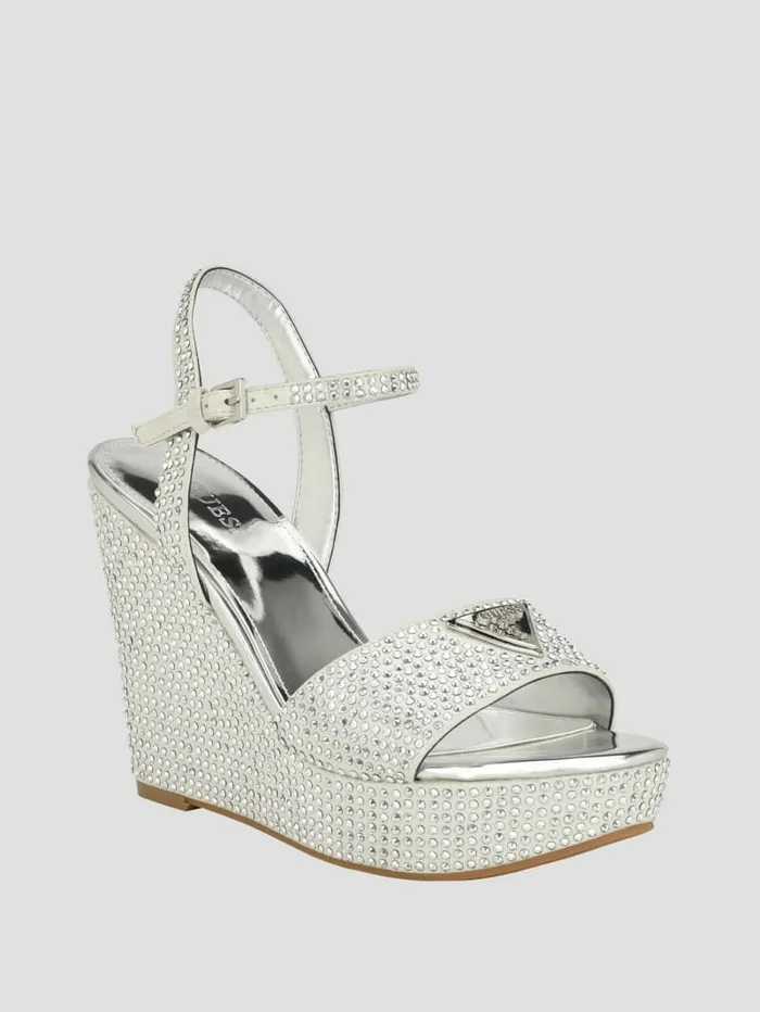 Sandals Hippa Rhinestone Wedge Sandals Silver 040 8211 GUESS Women