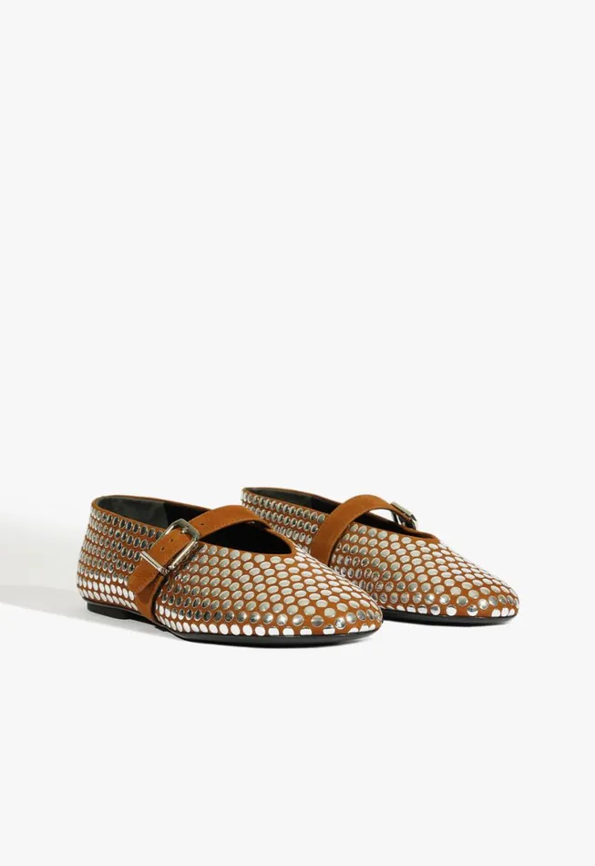 Schutz Shoes Ballerinas Eiza Studs Ballet Flat Dark Caramel 8211 Women