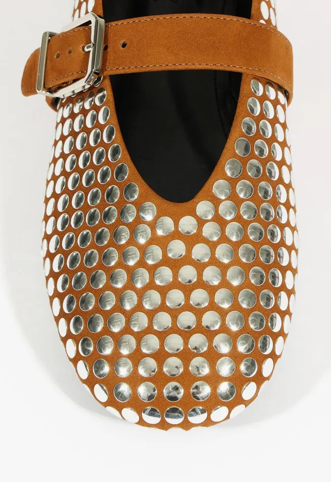 Schutz Shoes Ballerinas Eiza Studs Ballet Flat Dark Caramel 8211 Women