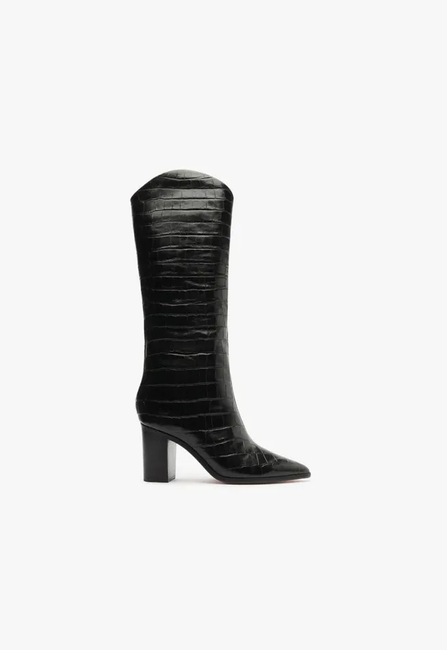 Schutz Shoes Boots Maryana Block Wide Crocodile Boot Black 8211 Women