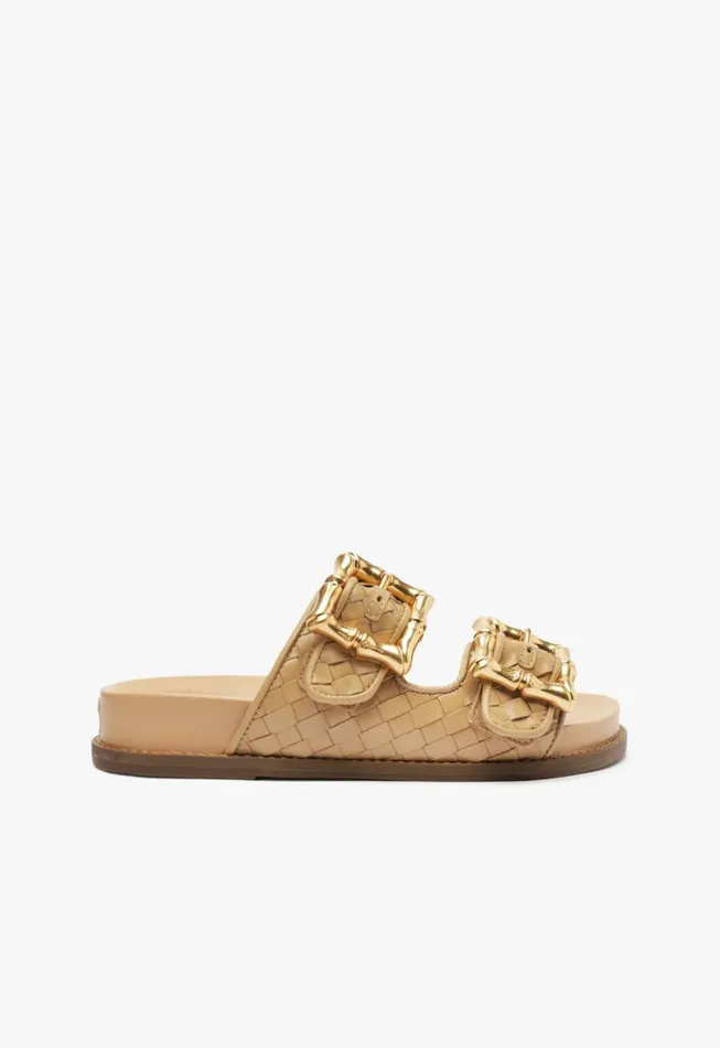 Schutz Shoes Enola Enola Sporty Woven Leather Flat Light Beige 8211 Women