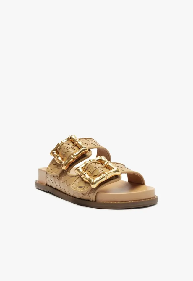 Schutz Shoes Enola Enola Sporty Woven Leather Flat Light Beige 8211 Women