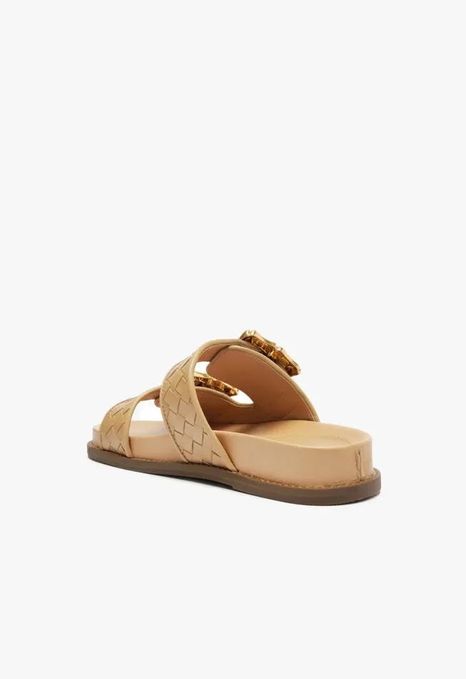 Schutz Shoes Enola Enola Sporty Woven Leather Flat Light Beige 8211 Women
