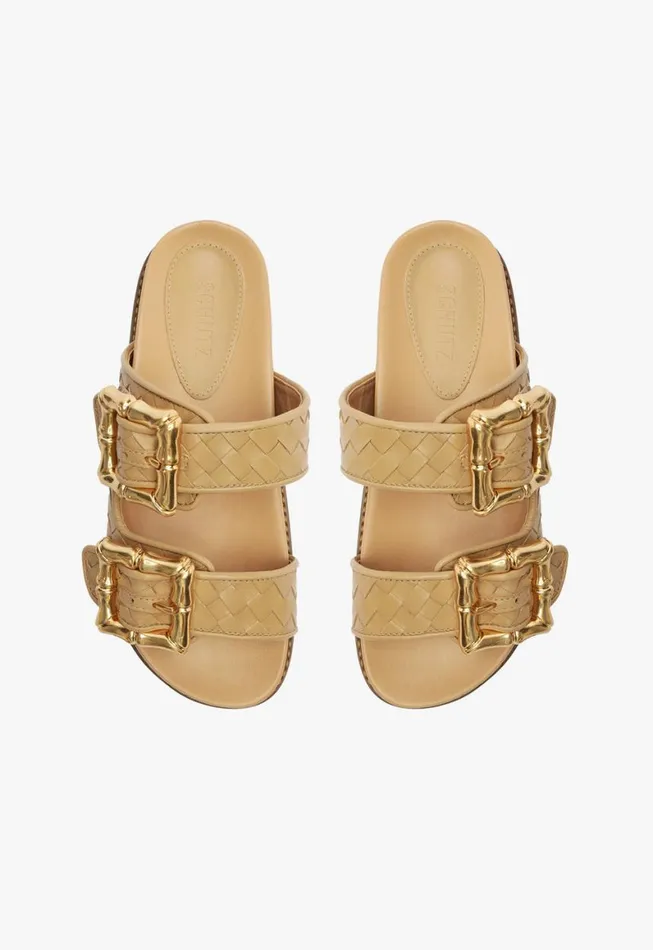 Schutz Shoes Enola Enola Sporty Woven Leather Flat Light Beige 8211 Women