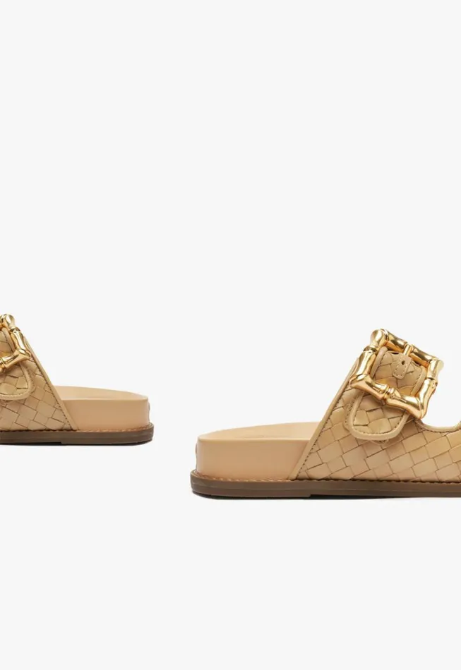 Schutz Shoes Enola Enola Sporty Woven Leather Flat Light Beige 8211 Women