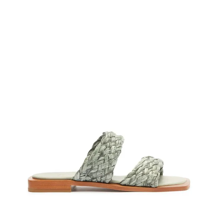 Schutz Shoes Flats Amani Straw Flat Sandal Green 8211 Women